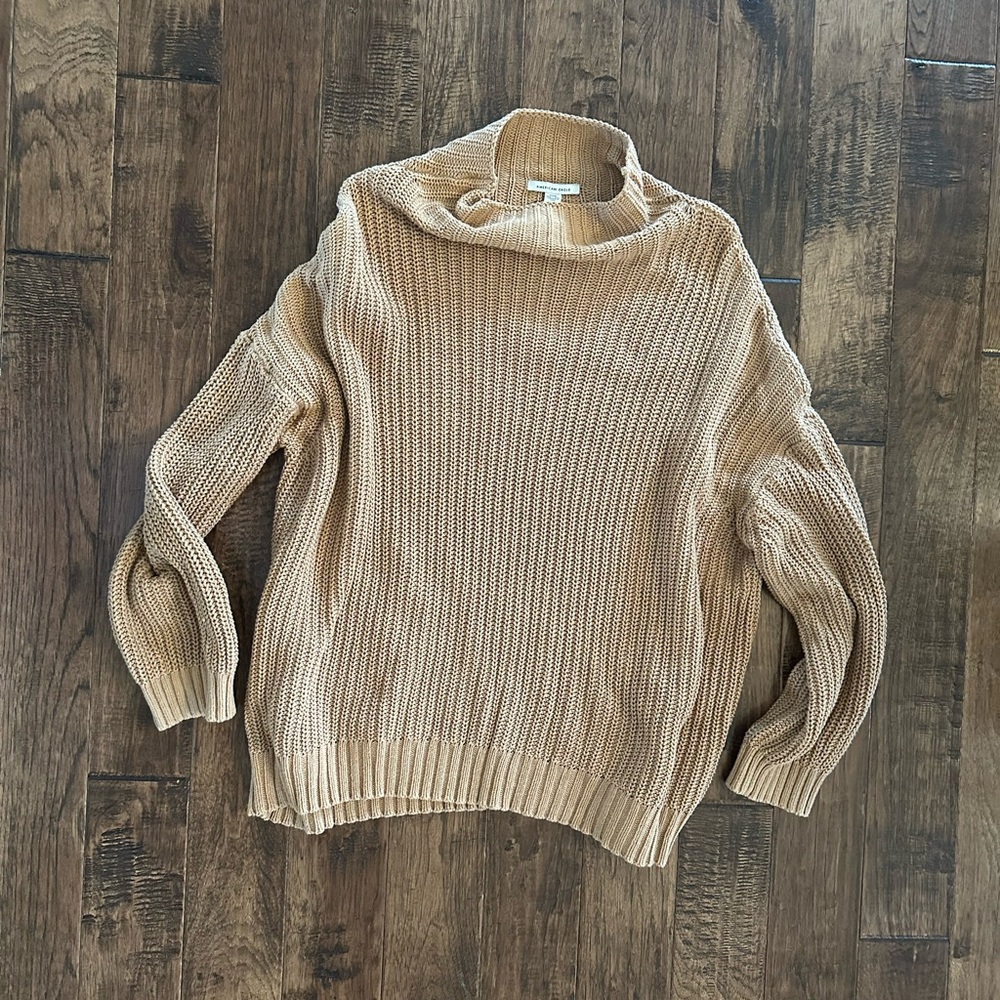 American Eagle Outfitters Camel Ribbed Cowl Neck Sweater